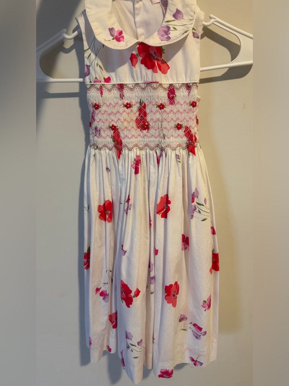 Sophie Dess Girls White Floral Smocked Collar Sleeveless Dress Size 5 Years